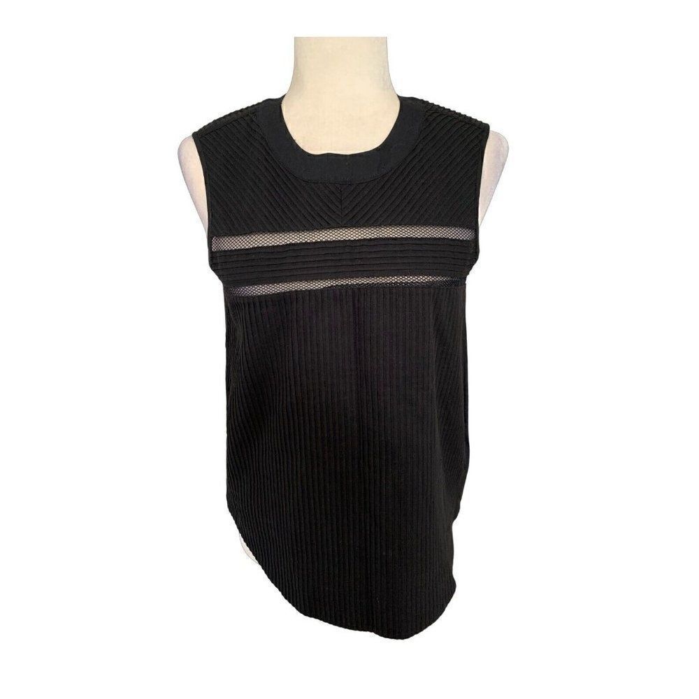 j crew womens solid black pleated lace crew neck tank top 0 xxs xs